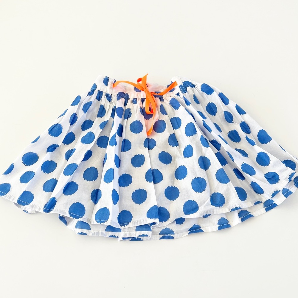 White & Blue Polka Dot Flare Elastic Waist Skirt